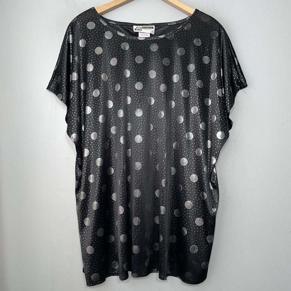 Vintage Going Out Top Plus Size 20W Black Metallic Silver Polka Dot Slinky Knit